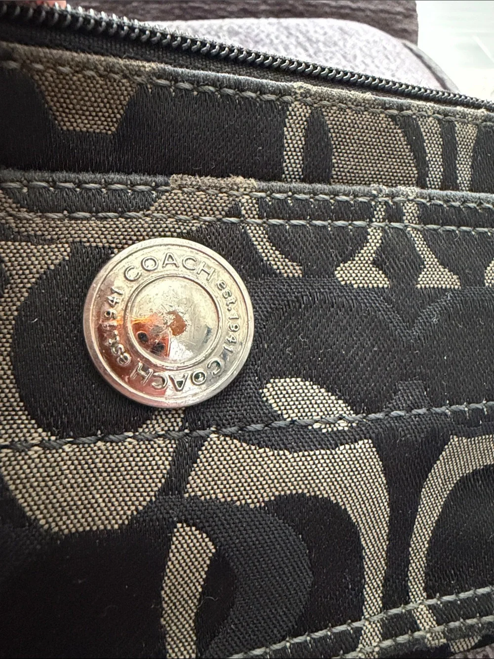 Coach Black and Taupe Signature Canvas Wristlet